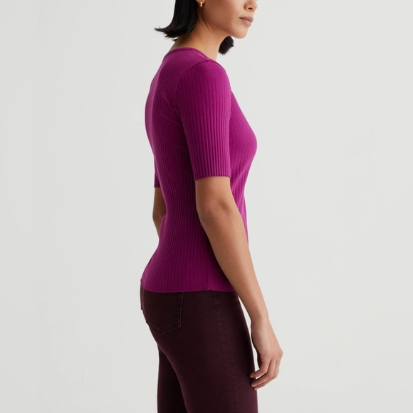 Adriano GoldSchmied Astley Top Slim Ribbed Crewneck T-Shirt In Twilight Magenta - Picture 8 of 8